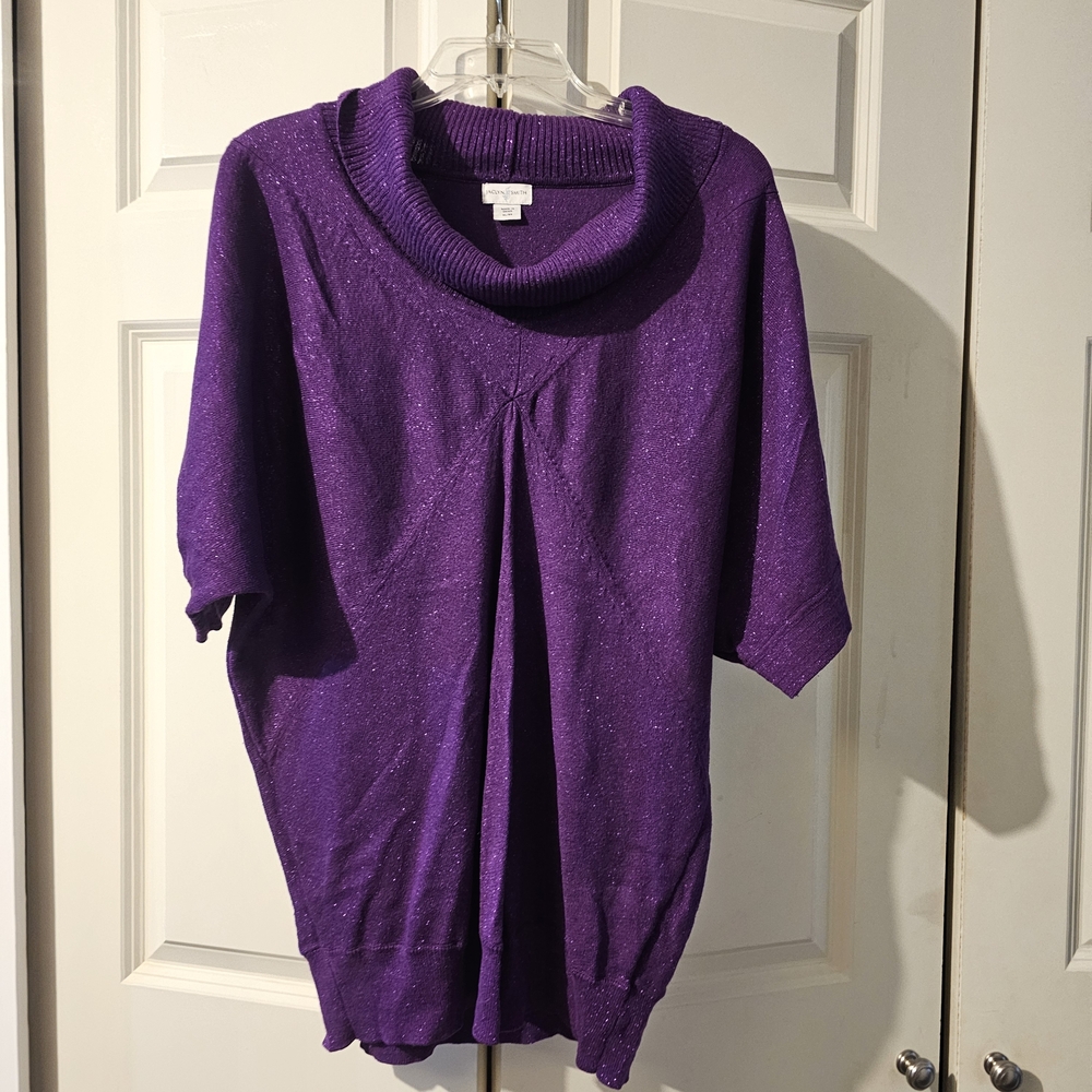 Jaclyn Smith Shimmer Purple Cowl Neck Sweater Size Xl
